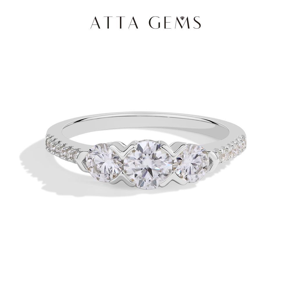 Past Present Future Synthetic Moissanite Three Round Cut 1.2CTW Ring Engagement Party Jewelry Gift New R227 SpringStatements