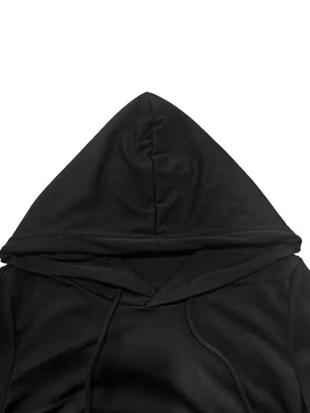 Women's Solid Drawstring Hooded Sweatshirt Dress, Casual Long Sleeve Pocket Dress for Fall & Winter, Ladies Clothes for Daily Wear, Womenswear