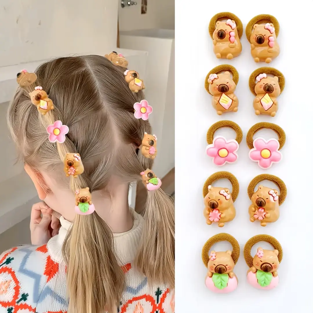 Cute Capybara Hair Ties Set, 20/10 Pieces Colorful Cartoon Resin Towel Rings, Non-Slip Kids Daily Casual Hairstyles Accessories, Hair Styling Accessories, Hair Accessories Sets, Hair Decor