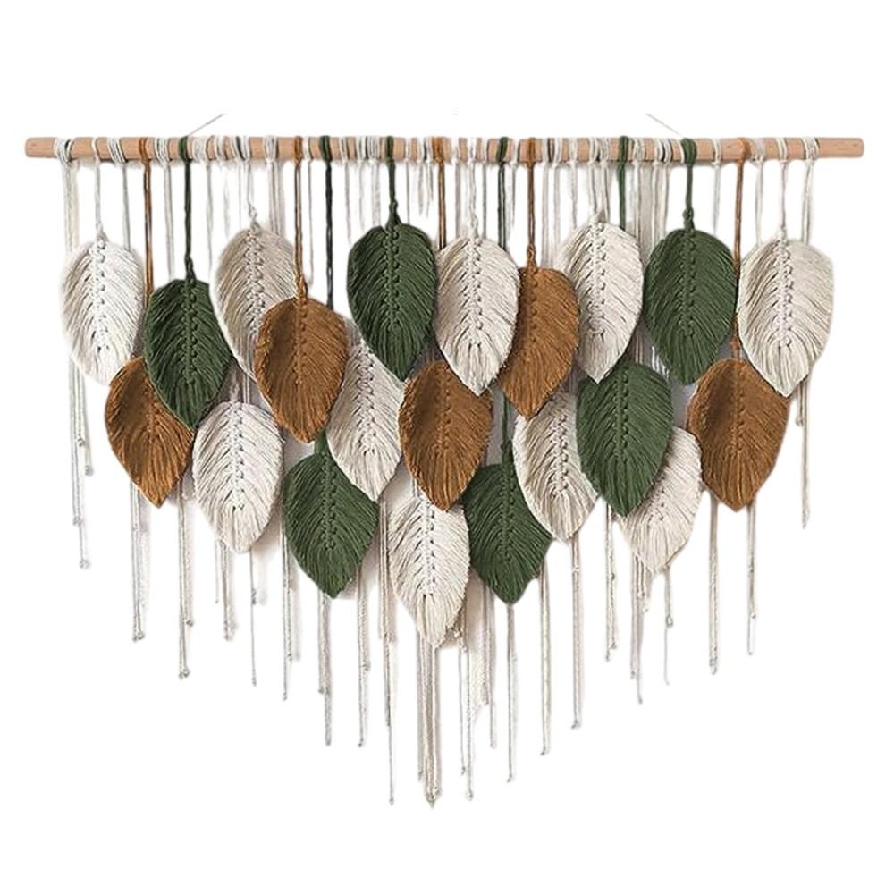 Large Handmade Leaf Fringe Wall Hangings, Bohemian Style Macrame Wall Decor, Wooden Stick Wall Art, Bed Headboard Decoration, Above Bed Wall Decor