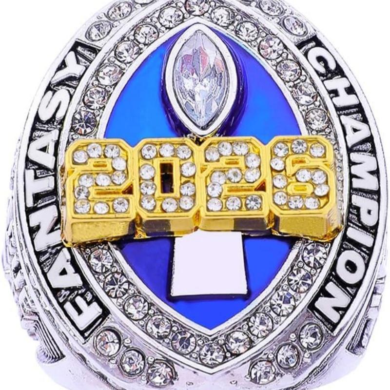 Mens fashion 2026-2025-2024 fantasy series trophy style football championship ring with brown wooden display box