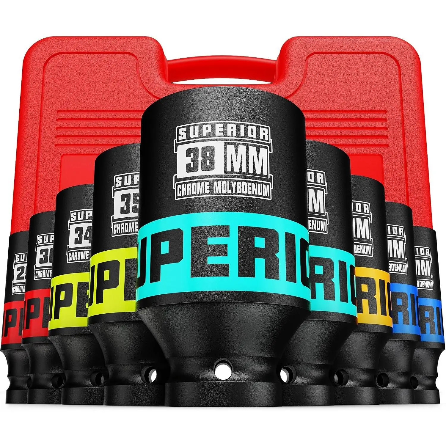 9 Piece 1/2" Drive Impact Socket Set, 29 mm-38 mm Axle Nut Socket, Metric, CR-MO, 6 Point, Large Equipment Maintenance, Home Repair, Car Repair and More