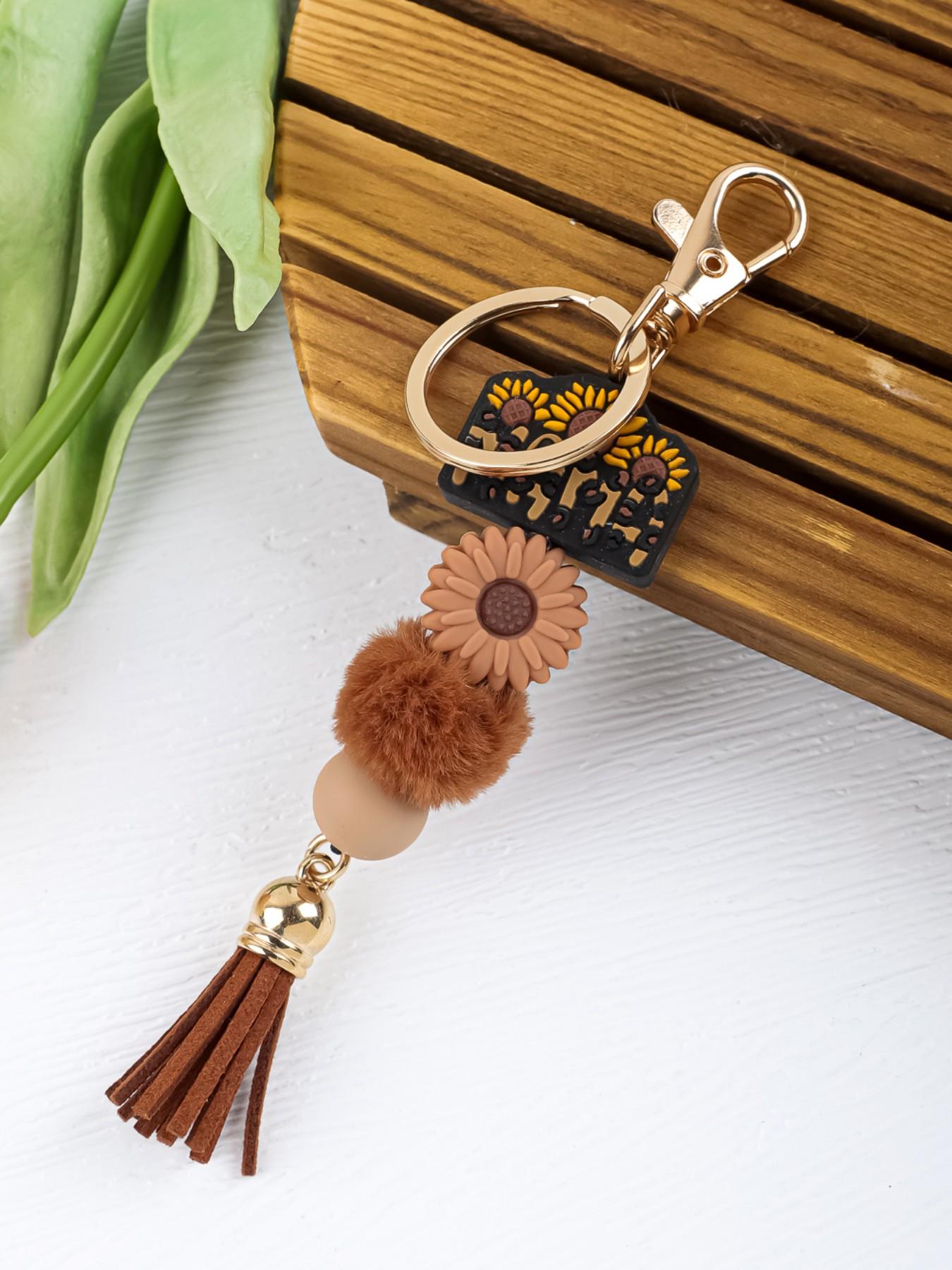Mama Beaded Keychain, Mom Silicone Bead Key Ring, Mother's Day Gift, Leopard Print Keychain, Tassel Keychain, Mama Bag Charm, Sunflower Mama Keychain