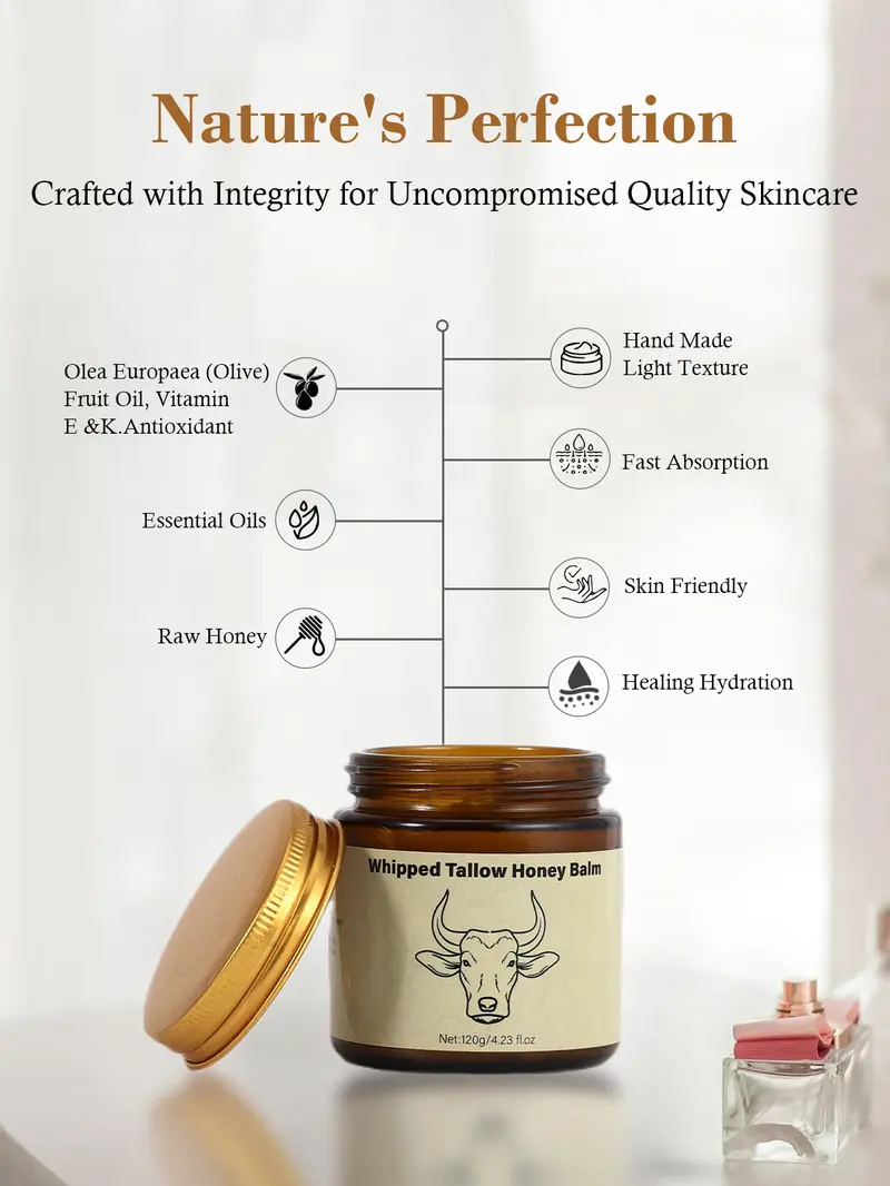 Product Introduction of Lopeie Whipped Grass-Fed Beef Tallow Honey Balm - 4 Oz,Moisturizing Cream for Soft, Smooth Skin - Handmade All-Natural Moisturizer - Lavender 0