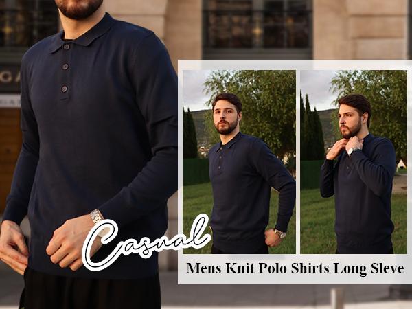 COOFANDY Mens Stretch Knitted Polo Shirts Casual Long Sleeve Classic Button Down Golf Shirts for Birthday Christmas Gift