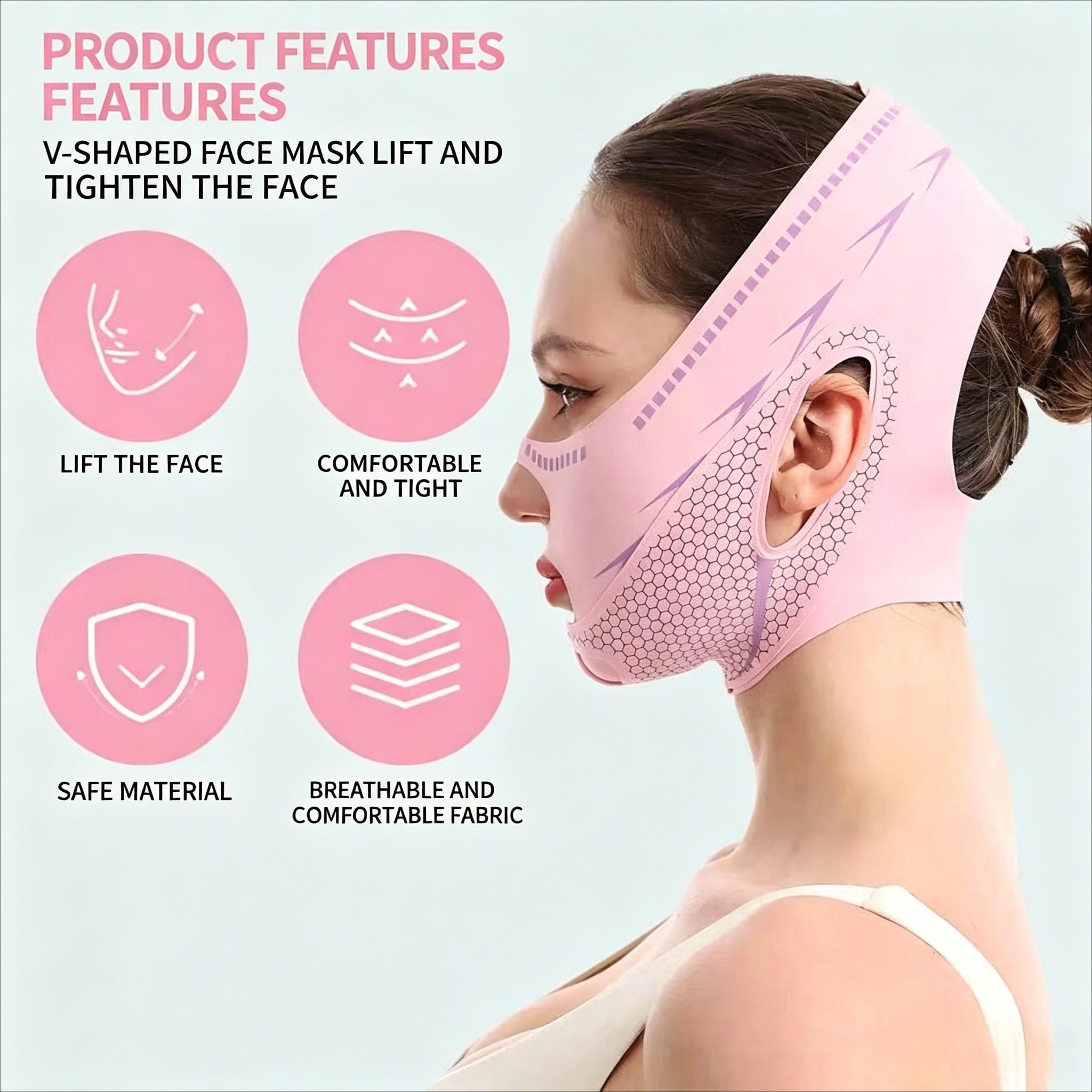 V-Shaped Face Lifting Mask, Double Chin Reducer, Jawline Sculpting Face Slimming Strap for Women & Men, V-Line Face Lift Tape, Anti-Wrinkle Facial Bandage, Reusable Face Lifting Belt, Durable, Invisible Elastic Face