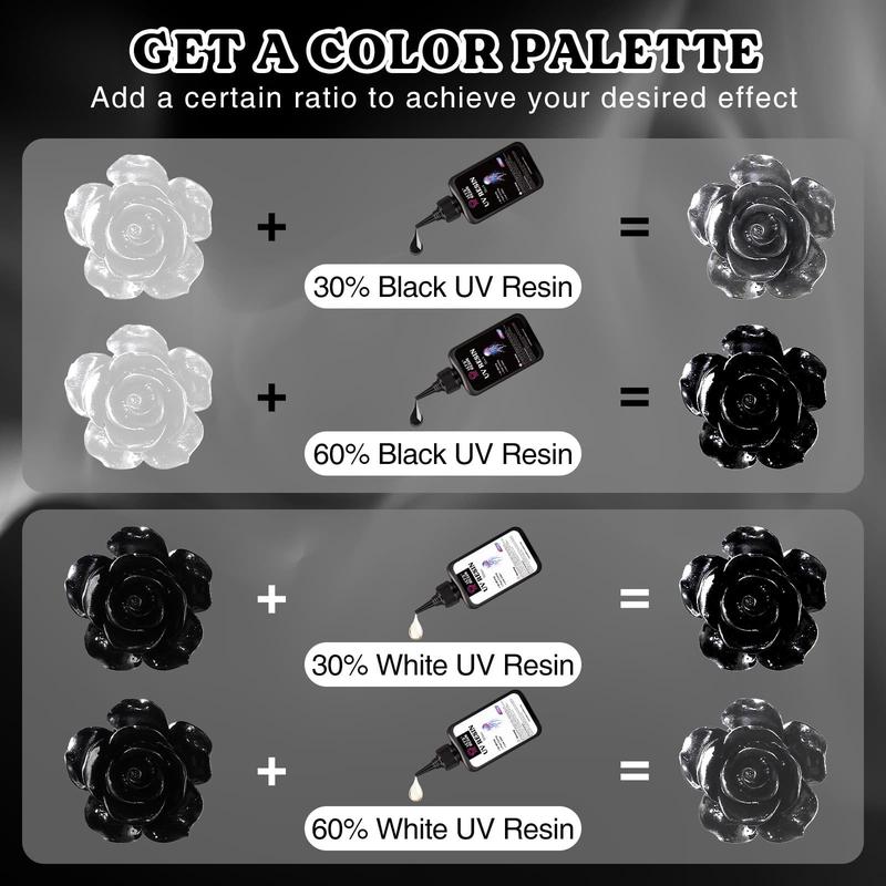 Colored UV Resin, 300g Large Capacity White& Black UV Resin, Dark Odorless & Low Shrinkage UV Color Resin for Crafts, Jewelry Making, Colored Resin Casting and Coating- LET'S RESIN