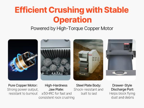 VEVOR Jaw Crusher Machine, 2.2KW High Power Rock Stone Crush Machine, 6.10x 5.12 inch Feeding Port, 1740 RPM Speed Stone Shatter Grinder, Electric Stone Shatter 220V, for Rock Coal Glass Bottle