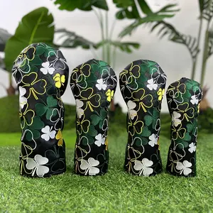 Four Leaf Clover Floral Pattern Golf Club Protective Cover, Dust-Proof & Durable, Single Swing Club Head Cover, Golf Accessories