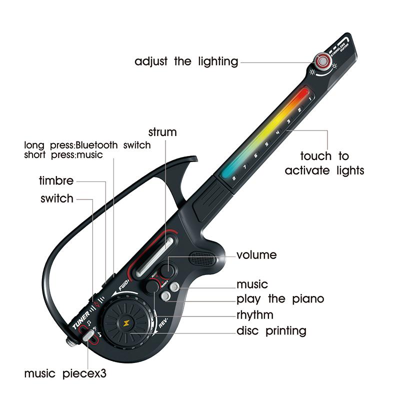 Simulated Multi-Functional Guitar Light Music Drum Rhythm Electronic Piano Toy, Kids Instrument with Microphone, Ideal for Performance and Singing