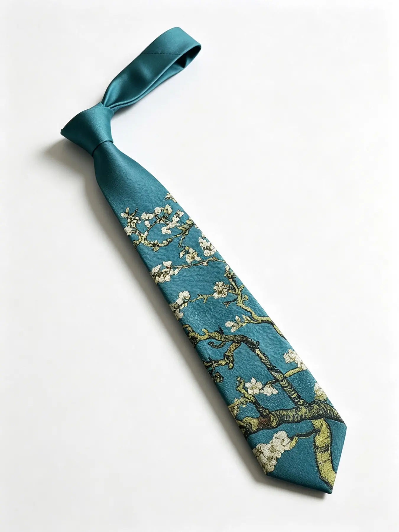 Van Gogh Blossoming Almond Tree Skinny Tie, Luxury 2400-Needle Jacquard Woven Necktie, Gift Box included, Artistic Gift for him& her, Unisex Tie