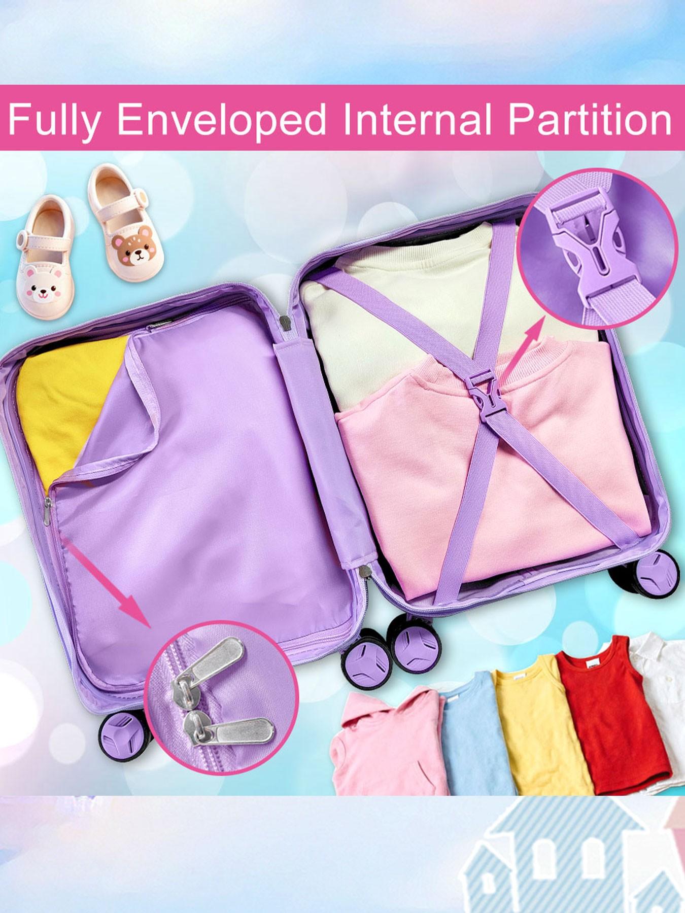 1 Set Kids Luggage Set, Cute Cartoon Cat Print Hard Shell Suitcase with U-Shaped Neck Pillow, Lightweight Rolling Carry On Luggage for Girls, Travel Trolley Case for School Trip, Vacation, Airplane