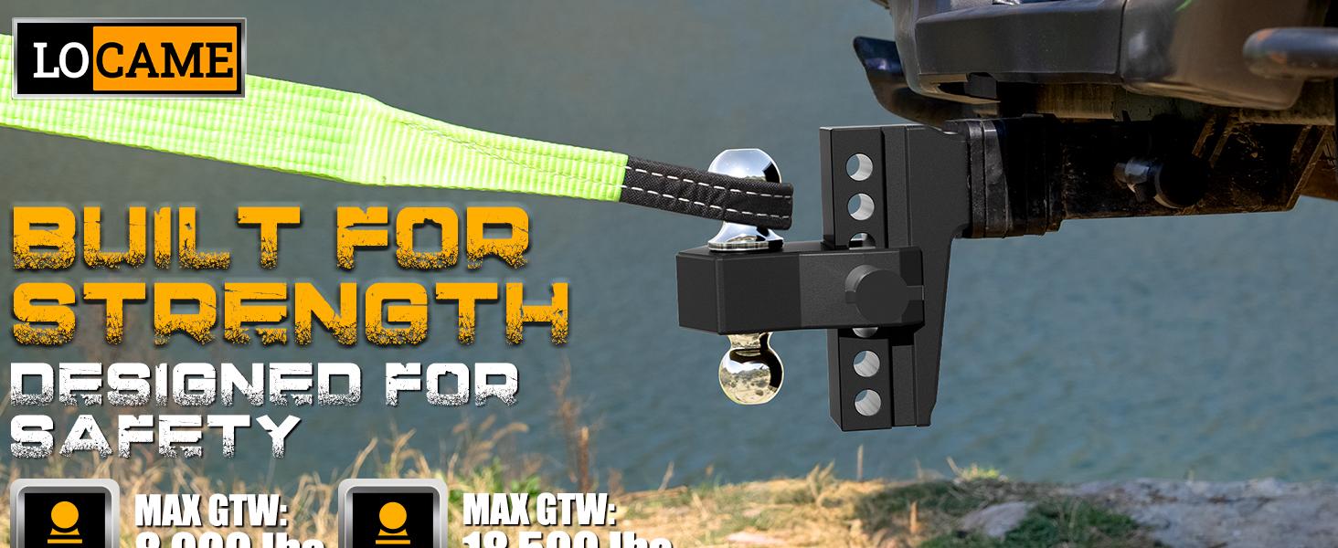 LOCAME Adjustable Trailer Hitch, Fits 2-Inch Receiver, 6-Inch Drop/Rise Aluminum Drop Hitch,12,500 LBS GTW-Tow Hitch for Heavy Duty Truck with Double Stainless Steel Locks, Black, LC0024 LOCAME Adjustable Trailer Hitch, Fits 2-Inch Receiver, 6-Inch Drop/Rise Aluminum Drop Hitch,12,500 LBS GTW-Tow Hitch for Heavy Duty Truck with Double Stainless Steel Locks, Black, LC0024