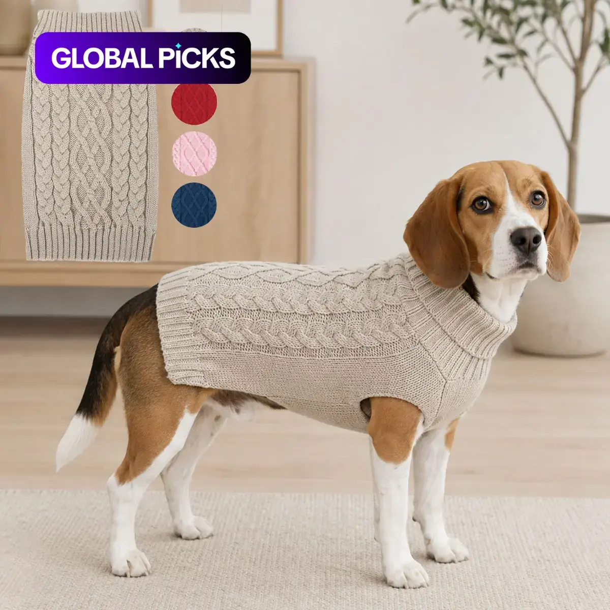 Classic Cable Knit Turtleneck Dog Sweater, Husky Clothes, Puppy Sweater, Winter Warm Pet Clothes for Small to Medium Dogs & Cats, Soft and Comfortable Pet Clothing #GLOBAL PICKS