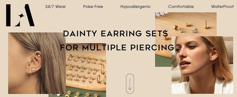 LOLIAS 15Pairs Hypoallergenic Surgical Steel Earrings for Sensitive Ears -14K Gold Plated Flat Back Earrings for Men- Small Stainless Steel Thick Stud Hoop Earring Set-Gold Flatback Cartilage Earring 20G LOLIAS 15Pairs Hypoallergenic Surgical Steel Earrings for Sensitive Ears -14K Gold Plated Flat Back Earrings for Men- Small Stainless Steel Thick Stud Hoop Earring Set-Gold Flatback Cartilage Earring 20G