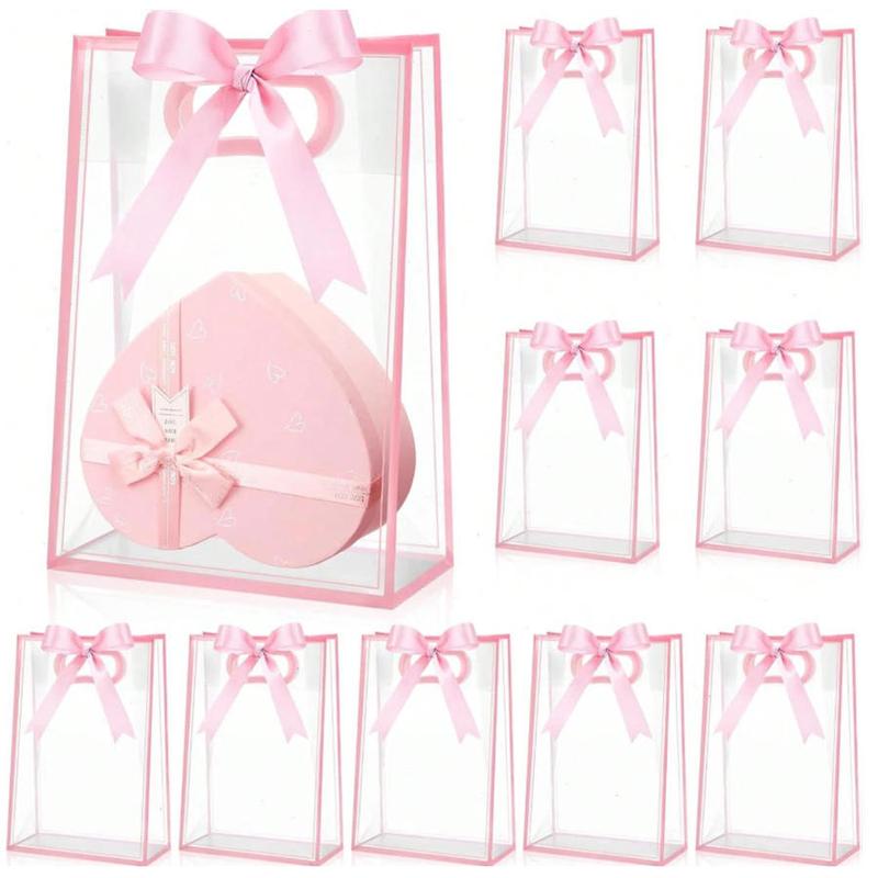 Transparent Gift Bags with Ribbon, Reusable PP Flower Pots for Weddings, Baby Showers, Birthdays, Graduations, 7x10x3.15 Inches ()