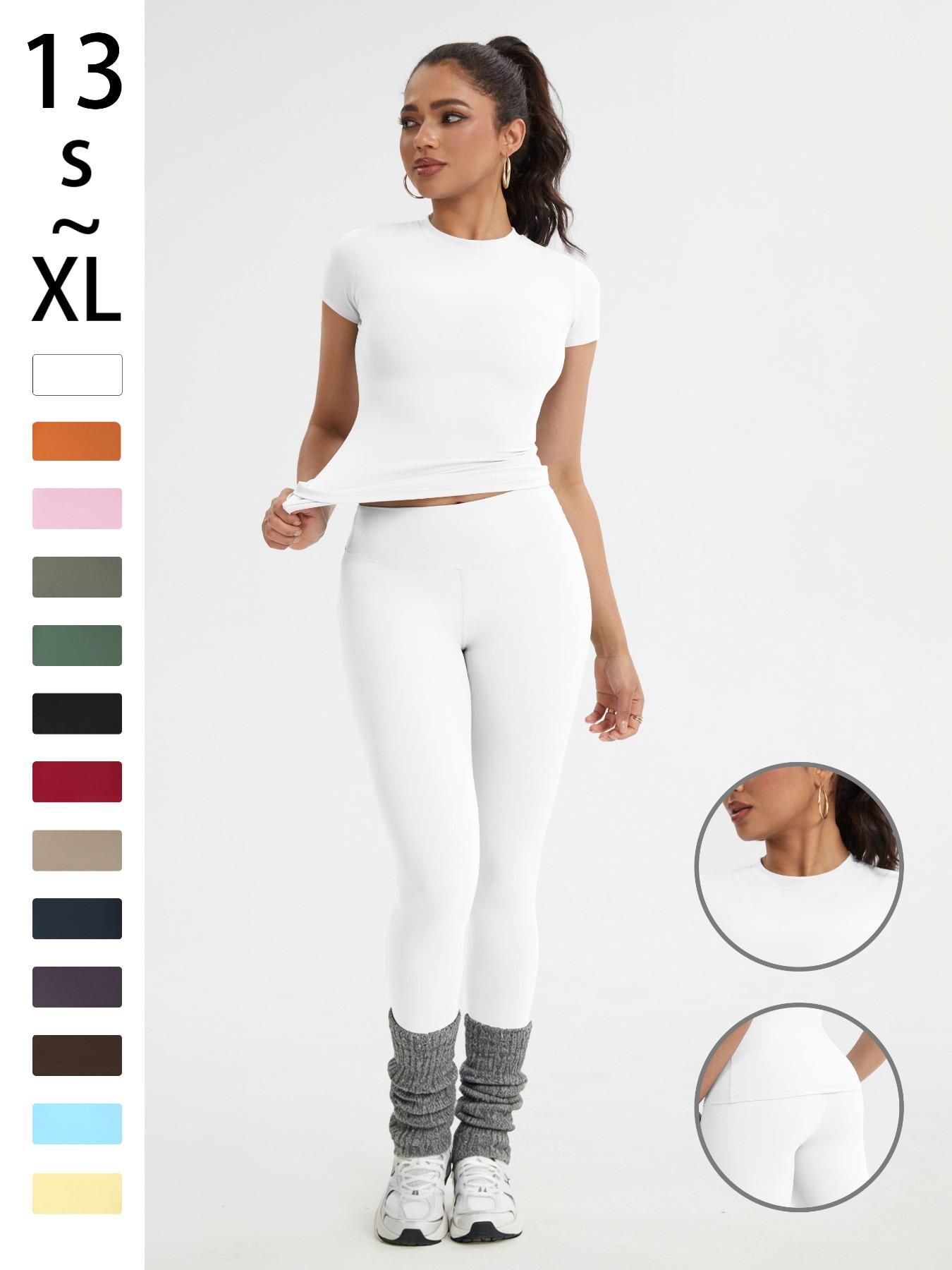 Women's Sportswear Set, Slim-Fit Round Neck Short Sleeves & High-Waisted Yoga Pants, Ideal for Gym Running Outdoor Activities, Stretchy Suit Set