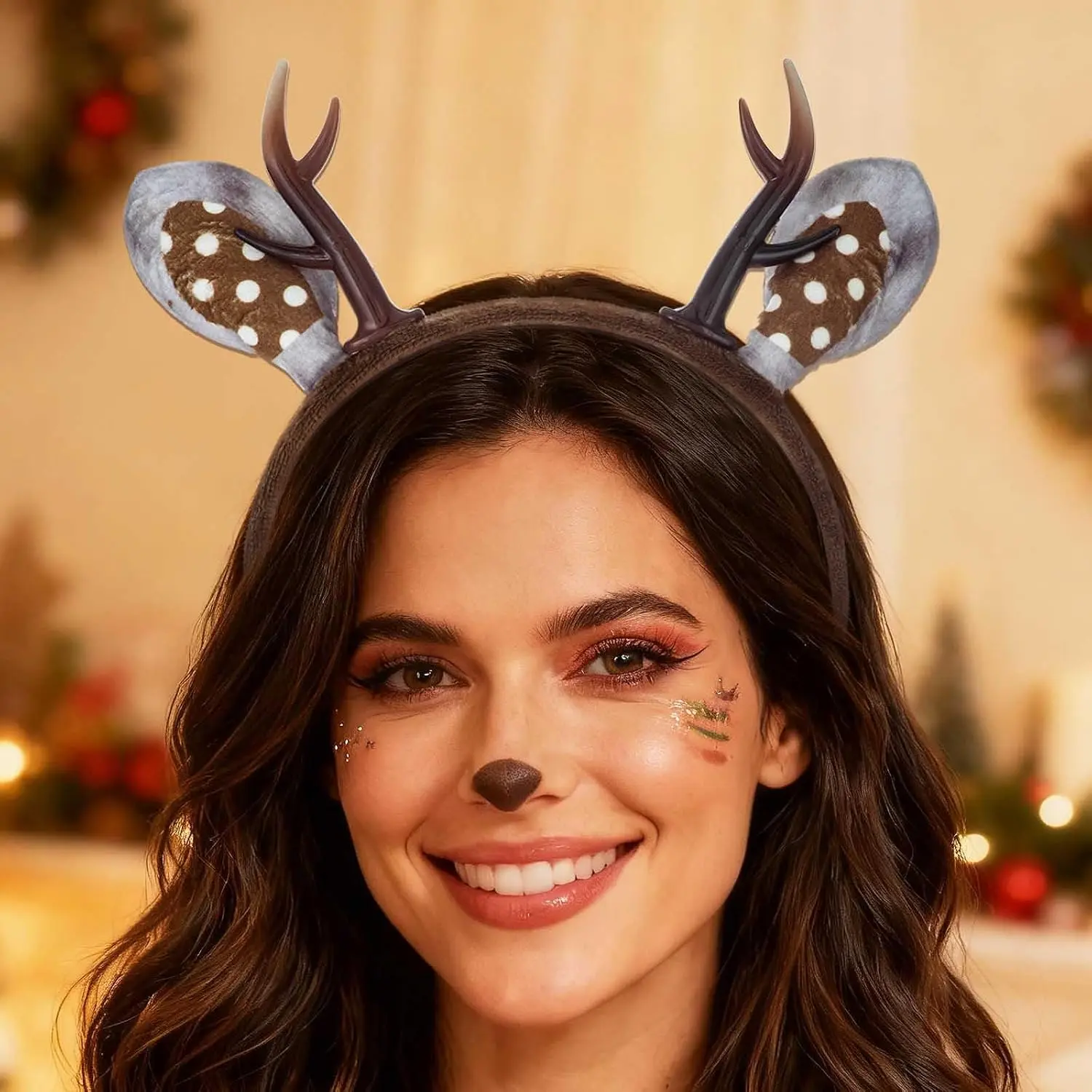 Reindeer  Headband Brown  Horn Ears Headbands Xmas Furry Headpiece Hairbands Holiday Halloween Christmas Hair Accessories for Women