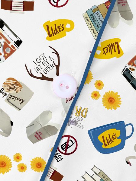 Women's Stars Hollow GG book Pajama Set, Long Sleeve Top & Elastic Waist Pants, Casual Fall Winter Sleepwear, Book and Coffee Cup, Loungewear