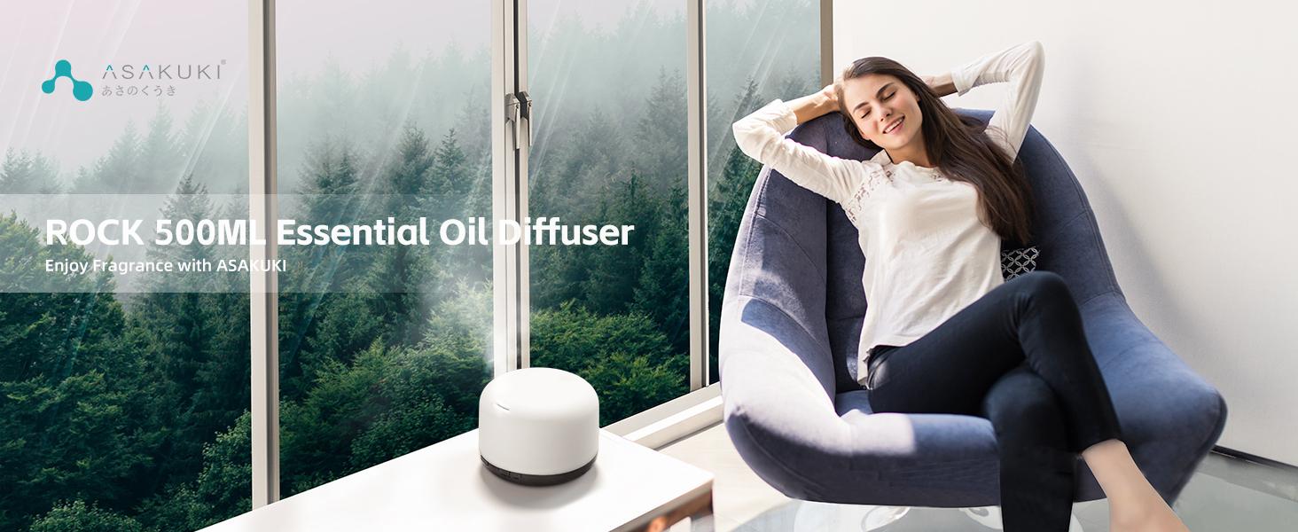 ASAKUKI 500ml Essential Oil Diffuser for Home, Aromatherapy Humidifiers, Auto-Off, Room Decor, Air Purifier, Aromatic Ambient Mist Nebulizer Relaxing