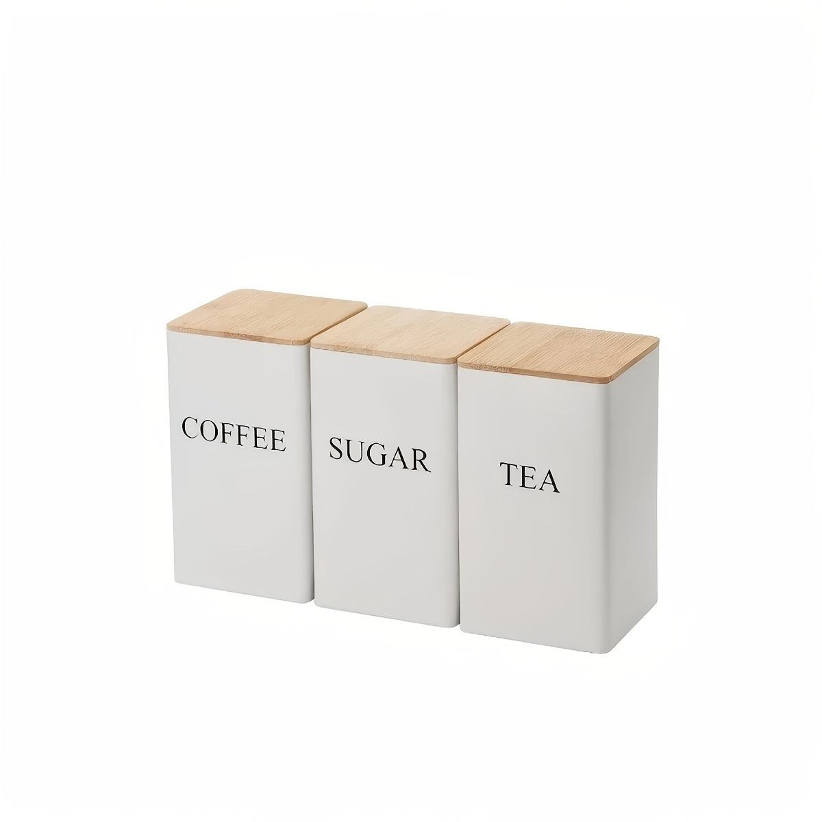 3-Piece Metal Tea Coffee Sugar Canisters with Wooden Lids, Kitchen Storage Containers, or Home Organization, Daily Use Gift