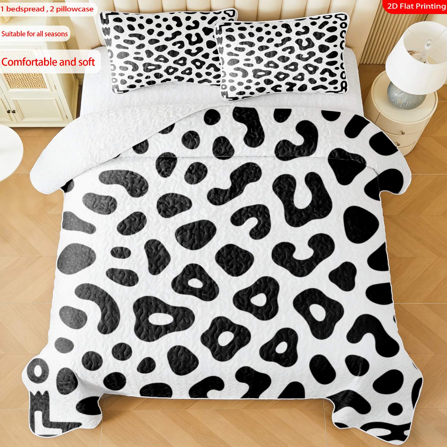 3 pcs, 2D Flat Print Leopard Pattern Animal Print Bedspread Set, Soft and Comfortable, Multiple Sizes Available, Suitable for Gifting and Daily Use, Ideal for Creating a Cozy Home Atmosphere(1 bedspread , 2 pillowcases)