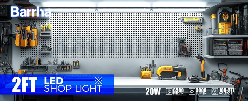 Barrina T8 LED Shop Light 2ft, 20W 3000LM 6500K, Linkable Shop Light Fixture for Room, Garage, Workbench, Warehouse, 2 Packs
