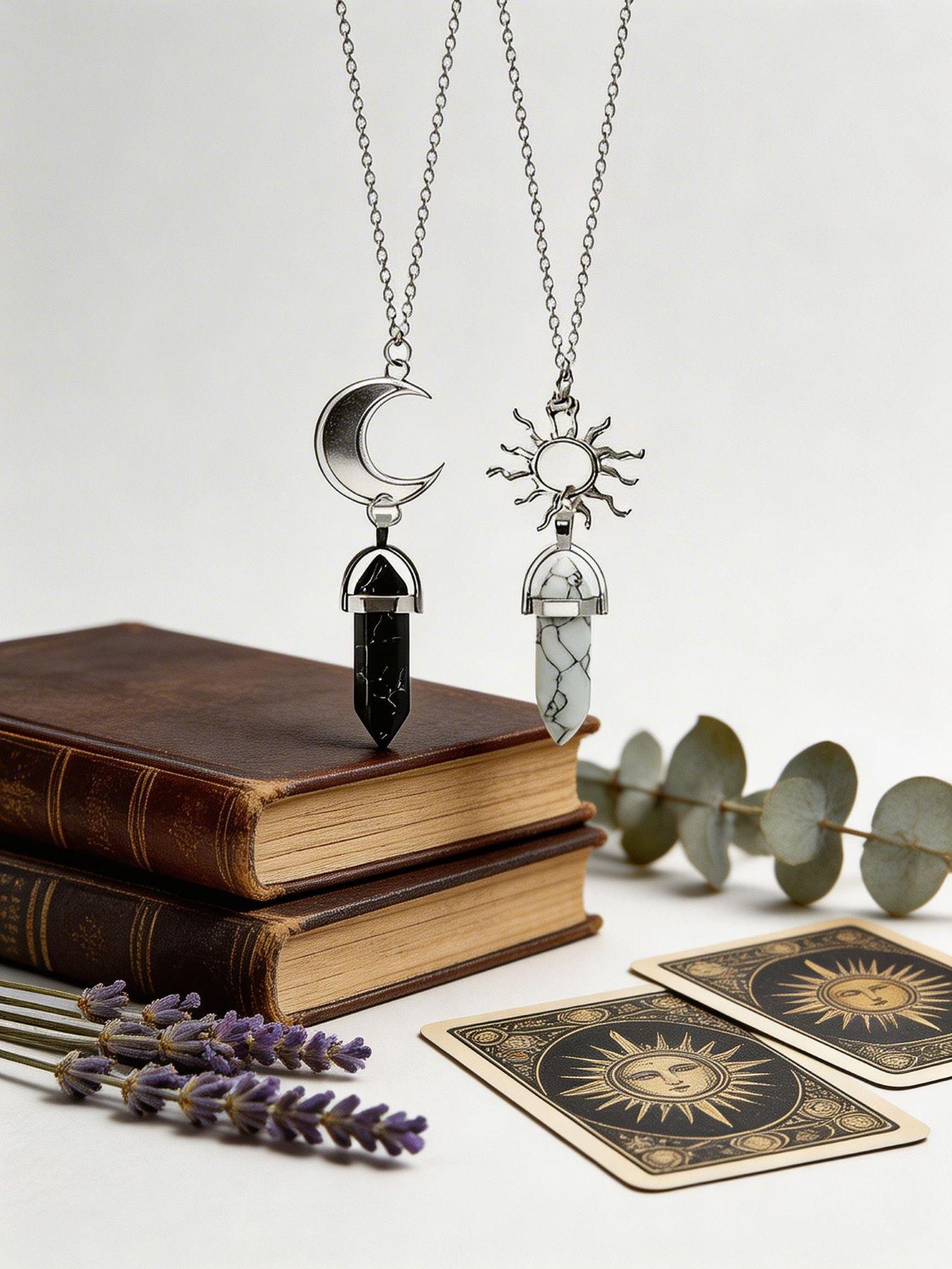 Couple Trendy Sun Moon Necklace Set, Turquoise & Matte, Boho Style, Perfect Anniversary Gift, All Seasons Jewelry