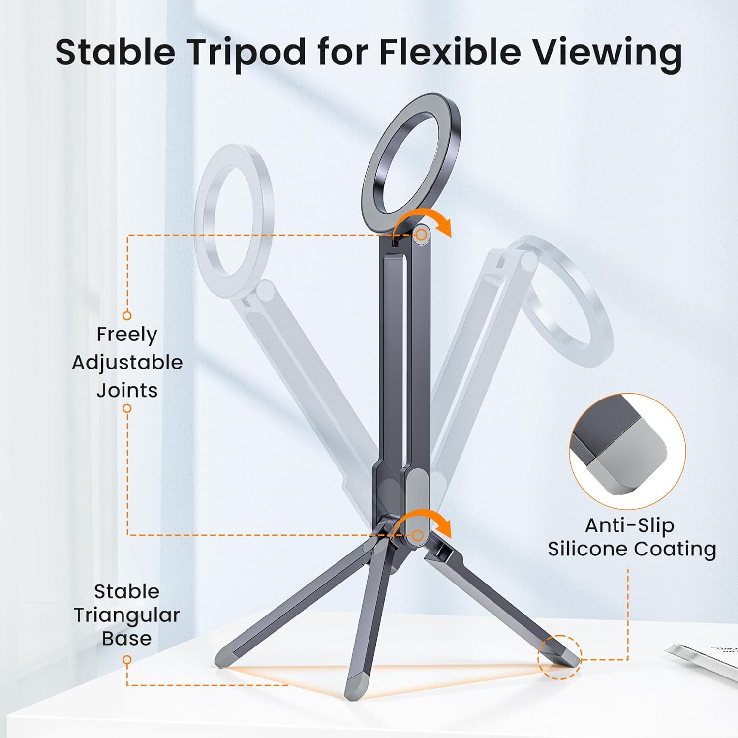 Cell Phone Tripod,Adjustable Phone Holder for Desk,Portable Mini Tripod Phone Mount for Travel,Vlogging,Selfies,Compatible with MagSafe 17 16 15 14 13 12 & Smartphones,Grey Cell Phone Tripod,Adjustable Phone Holder for Desk,Portable Mini Tripod Phone Mount for Travel,Vlogging,Selfies,Compatible with MagSafe 17 16 15 14 13 12 & Smartphones,Grey