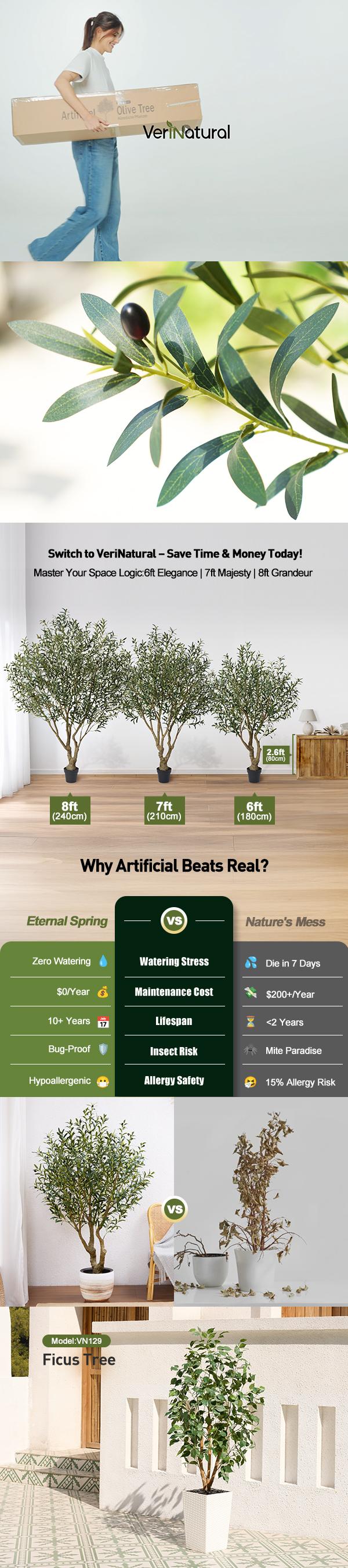 VeriNatural 6/7/8FT UV Resistant Artificial Olive Tree with Black Planter for Indoor & Outdoor （VN138）