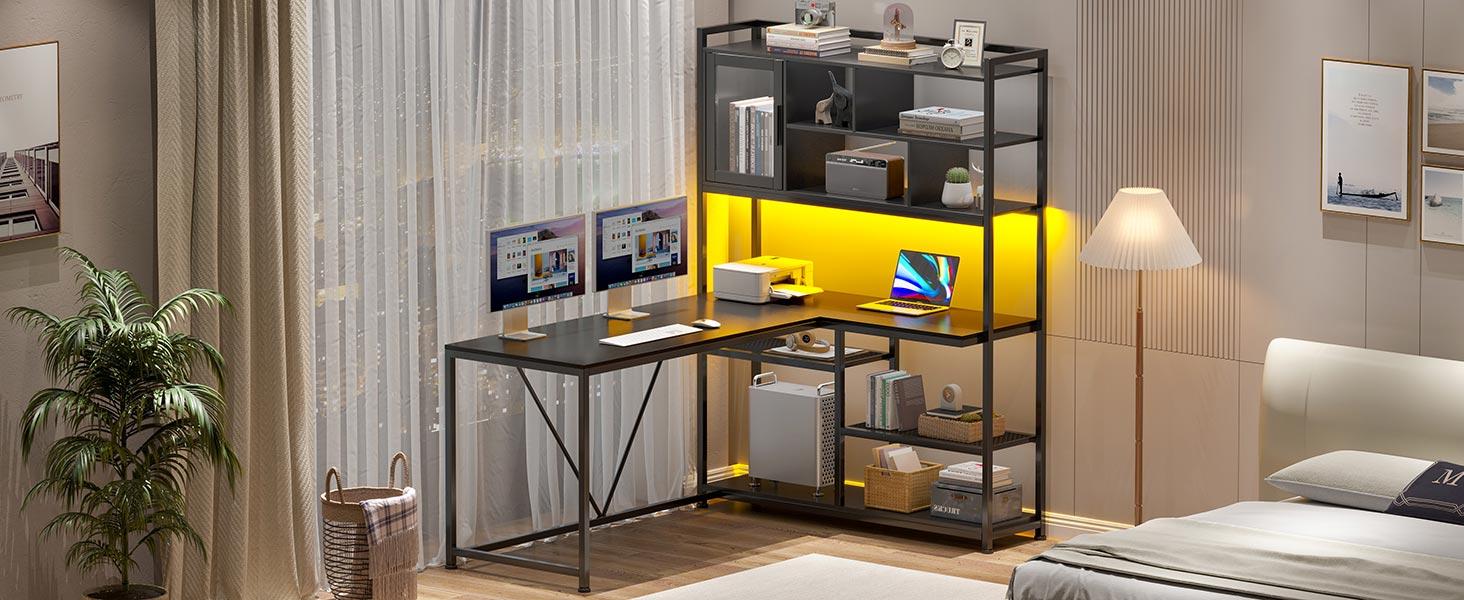 SEDETA 58-inch L-Shaped Computer Desk Gaming Table Furniture Office Organizer Keyboard Printer Modern Laptop Mouse Design