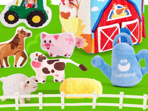 hahaland Seek and Find Sensory Farm Animals Plush toyset- 13 PCS  6-12 Months Montessori Toys for 6 Month Old Gifts Stocking Stuffers Whats Inside Box with Rattle Crinkle Squeaker Preschool Busy Board Wooden Busy Board