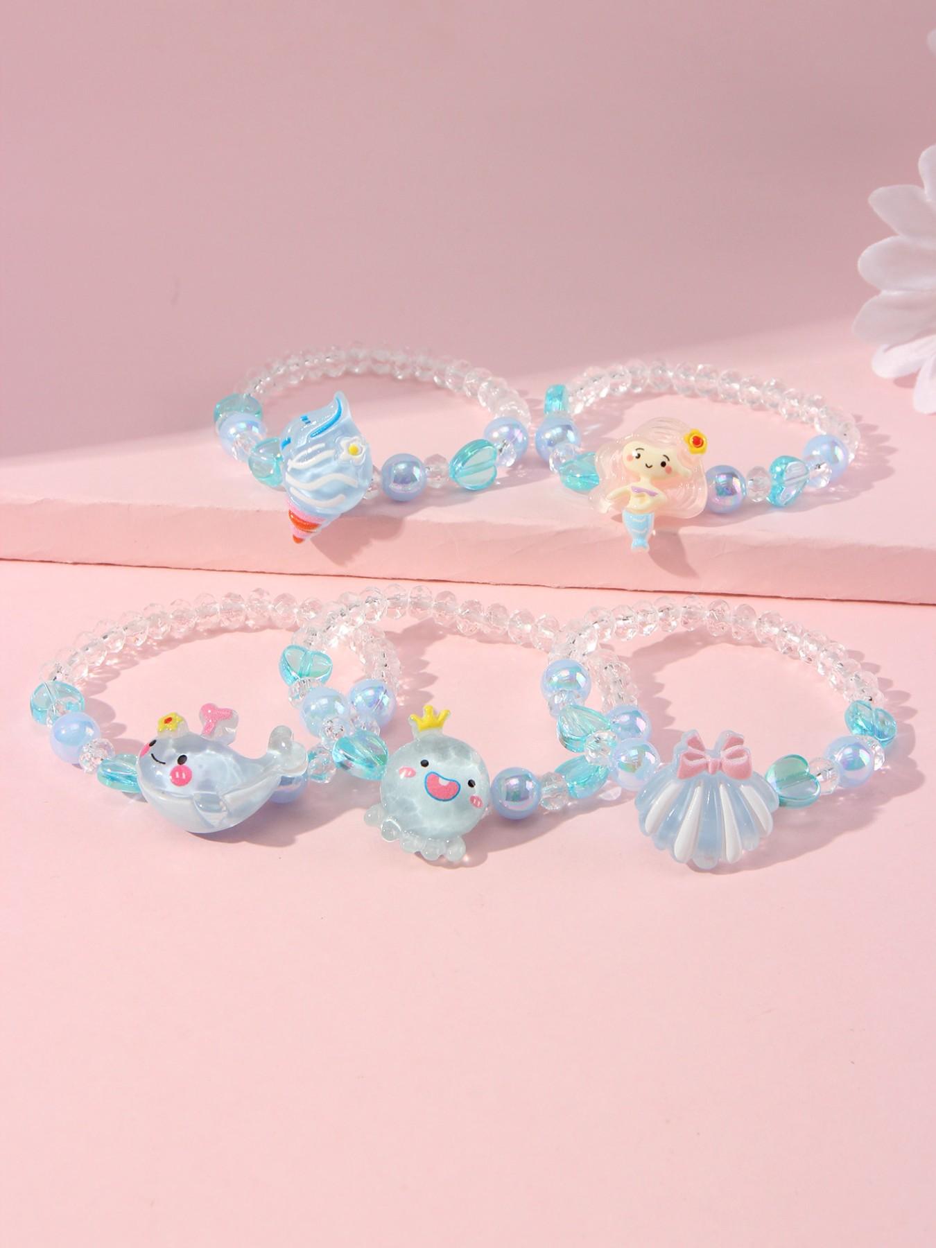 5pcs/set Multicolor Acrylic Ocean Animal Beaded Bracelet Set, Perfect Gift for Girls, Party, Birthday, Daily Wear, Casual Style