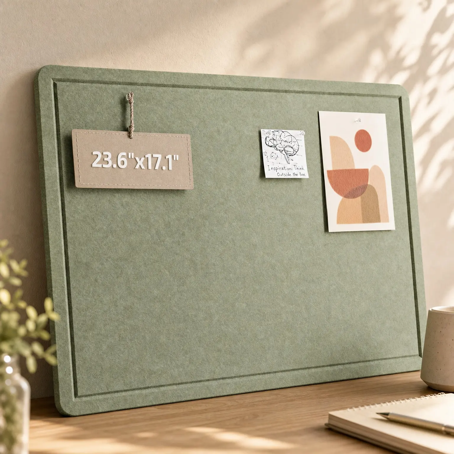 23.6 x 17.1 Inch Sage Felt Bulletin Board with 12 Removable Adhesive Tabs - Foldable Cork Board Alternative for Home, Office, Classroom & DormGift