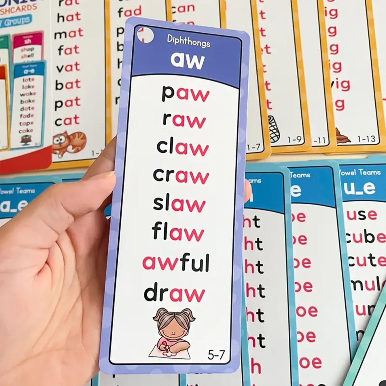 60 Pcs Natural Reading Phonics Learning Cards for Kids, Portable Memory Flashcards, Educational Teaching Aids, New Condition, Word Cards