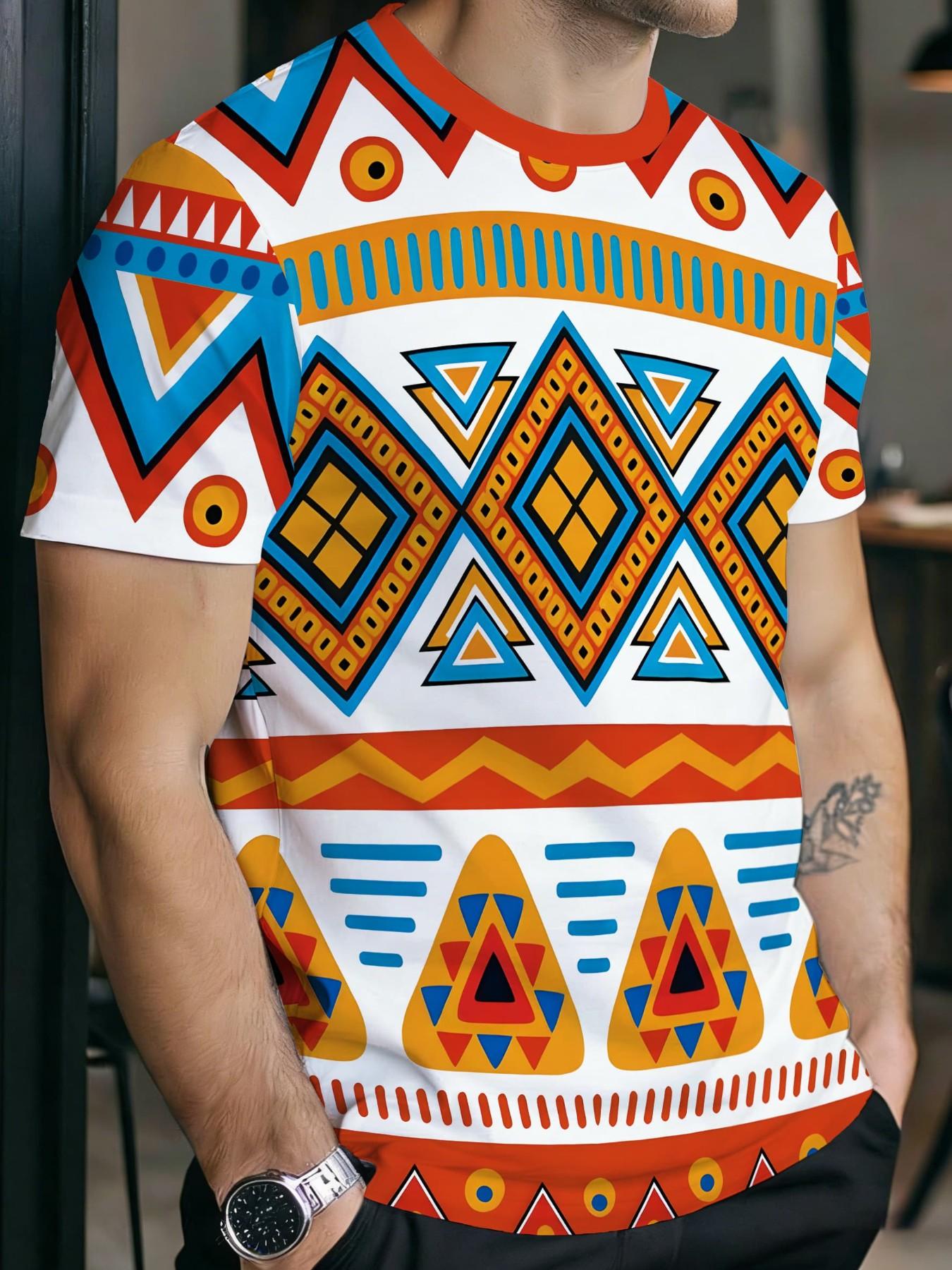 Unisex Middle Eastern Multi-Color Patchwork Print Short Sleeve T-Shirt, Summer Fashion Quick-Dry Casual Top, Ideal for Daily Wear & Outdoor Activities