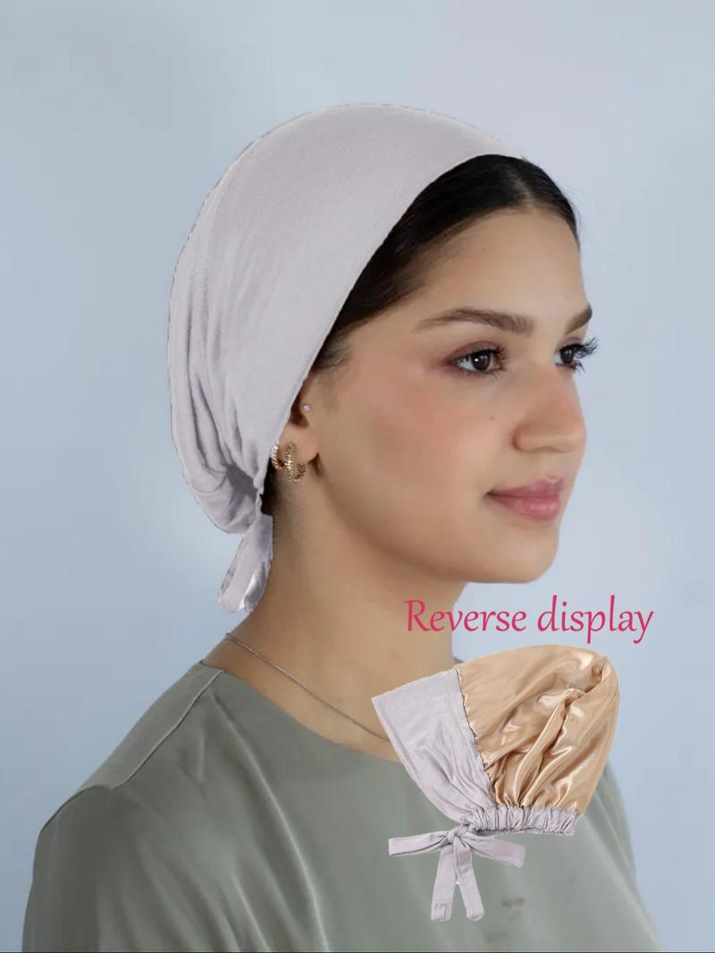 1pc Women's Solid Satin Lined Headscarf with Adjustable Ties, Breathable Comfortable Hijab, Perfect for Daily Wear, Ramadan and Eid