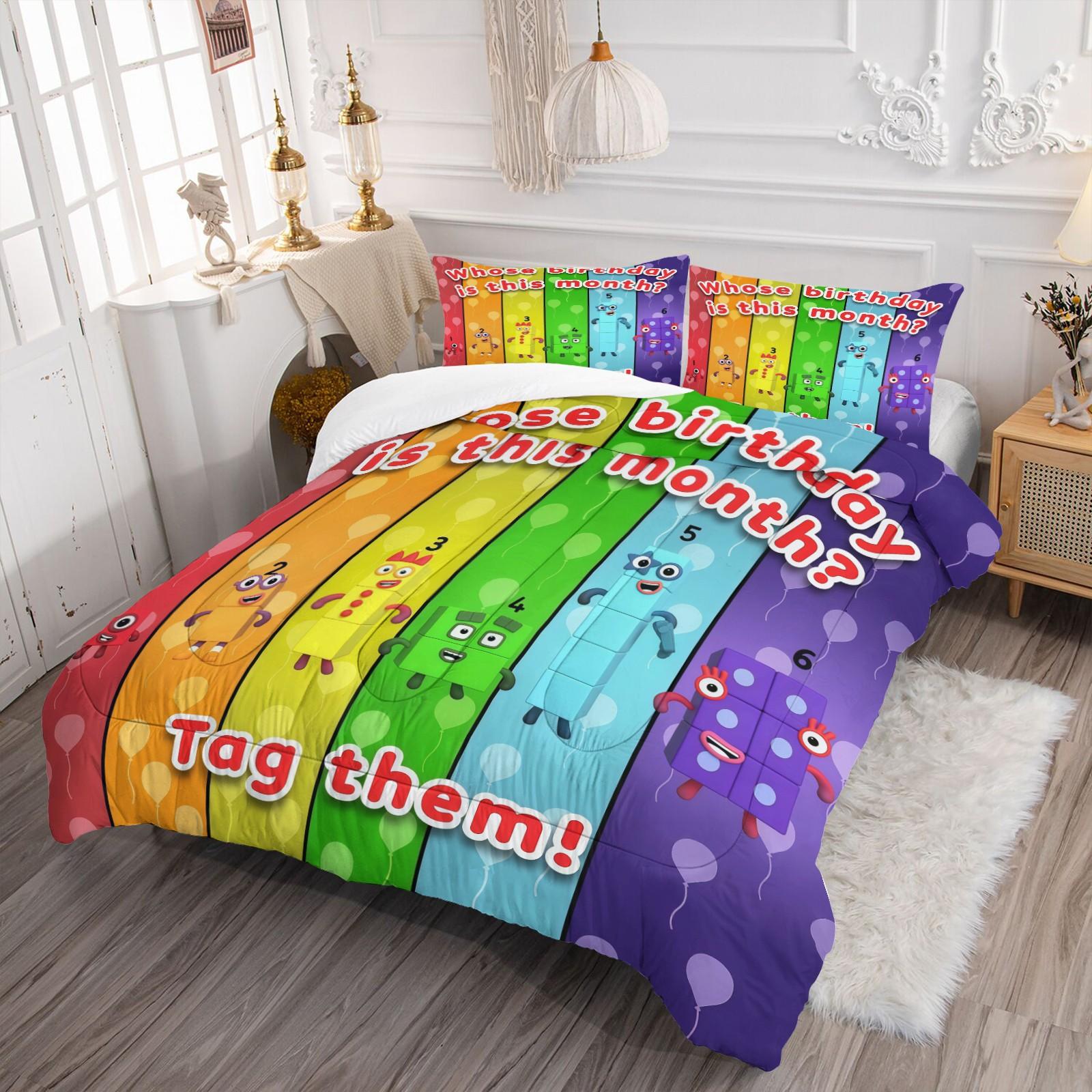 Number Block Pattern Comforter Set, Soft And Durable Bedding Set, Includes 1 Comforter And 1 Or 2 Pillowcases, Daily Holiday Birthday Gift Bedroom Decoration For Kids And Adults