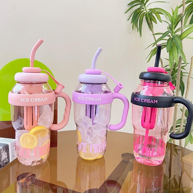 1 Piece 1300ML Large Capacity Water Cup, with Handle and Straw, Portable Sports Drinking Bottle, Leak-Proof, Ideal for Fitness Travel Outdoor Activities