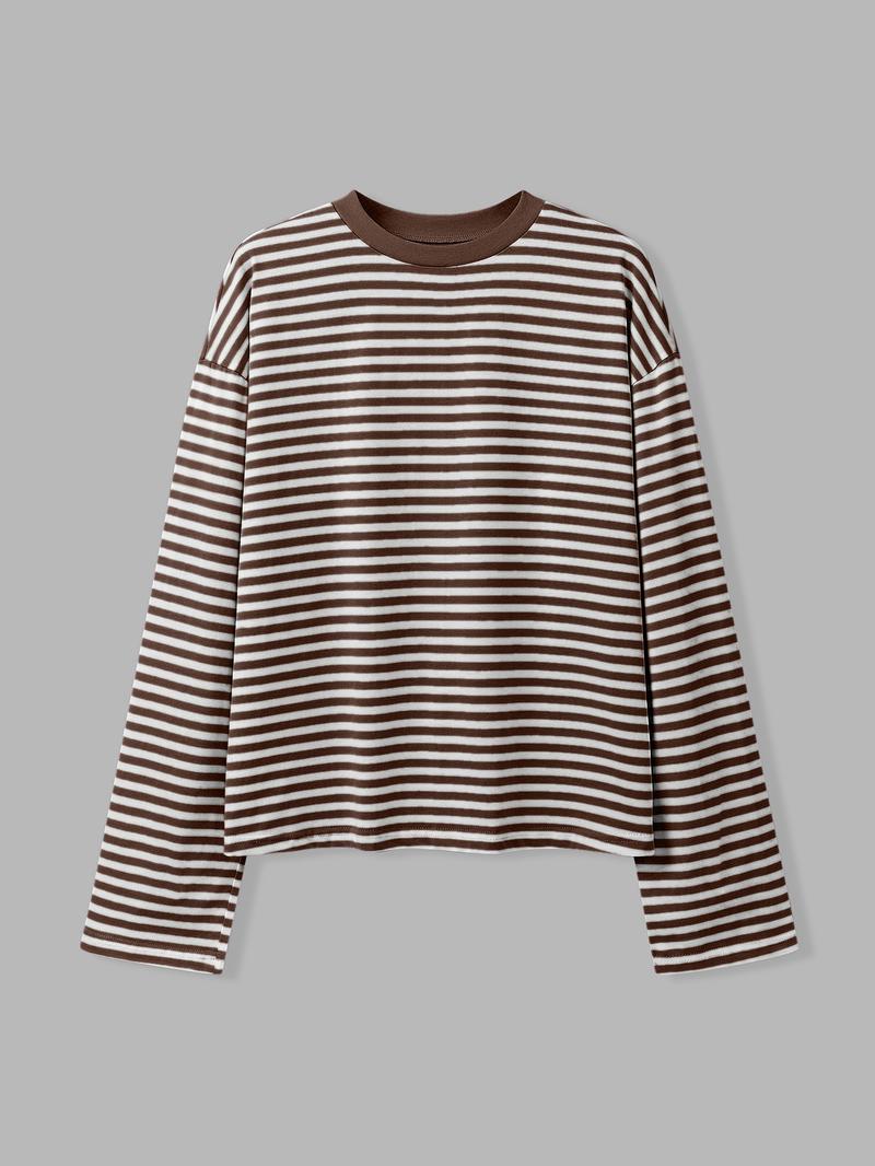 Women's Striped Long Sleeve Top, Casual Versatile Blouse, Stylish Ladies' Fashion Shirt, Perfect for Daily Wear & Layering