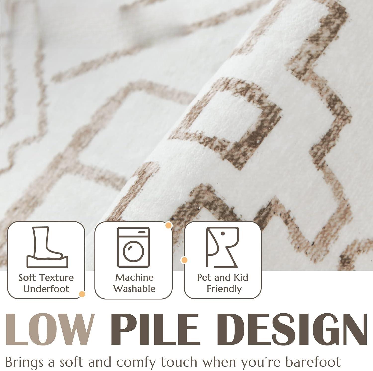 Hallway Runner Rug 3x10 - Moroccan Kitchen Machine Washable Runner Rug Modern Geometric Soft Faux Wool Ultra-Thin Low-Pile Non-Slip Carpet for Laundry Room Bedroom Farmhouse (3x10ft, Taupe)