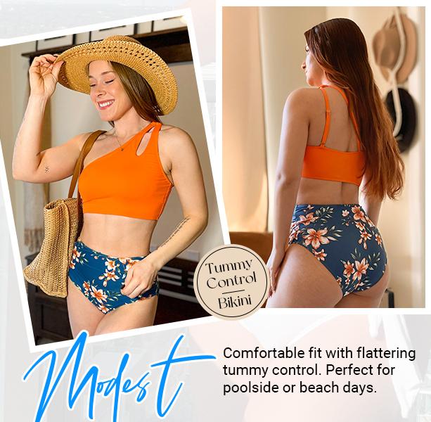 Yonique Women High Waisted Bikini - One Shoulder Bathing Suit Tummy Control Two Piece Swimsuit 2025