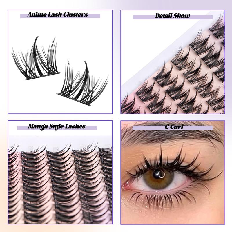 Lash Clusters Manga Eyelash Clusters Spiky Cluster Eyelash Extensions 80Pcs C Curl Individual Lashes Volume Anime Lash Clusters with Thin Band Lashes DIY False Eyelashes at Home with Bond& Seal& Remove& Eyelash Tweezers #TOP PICKS