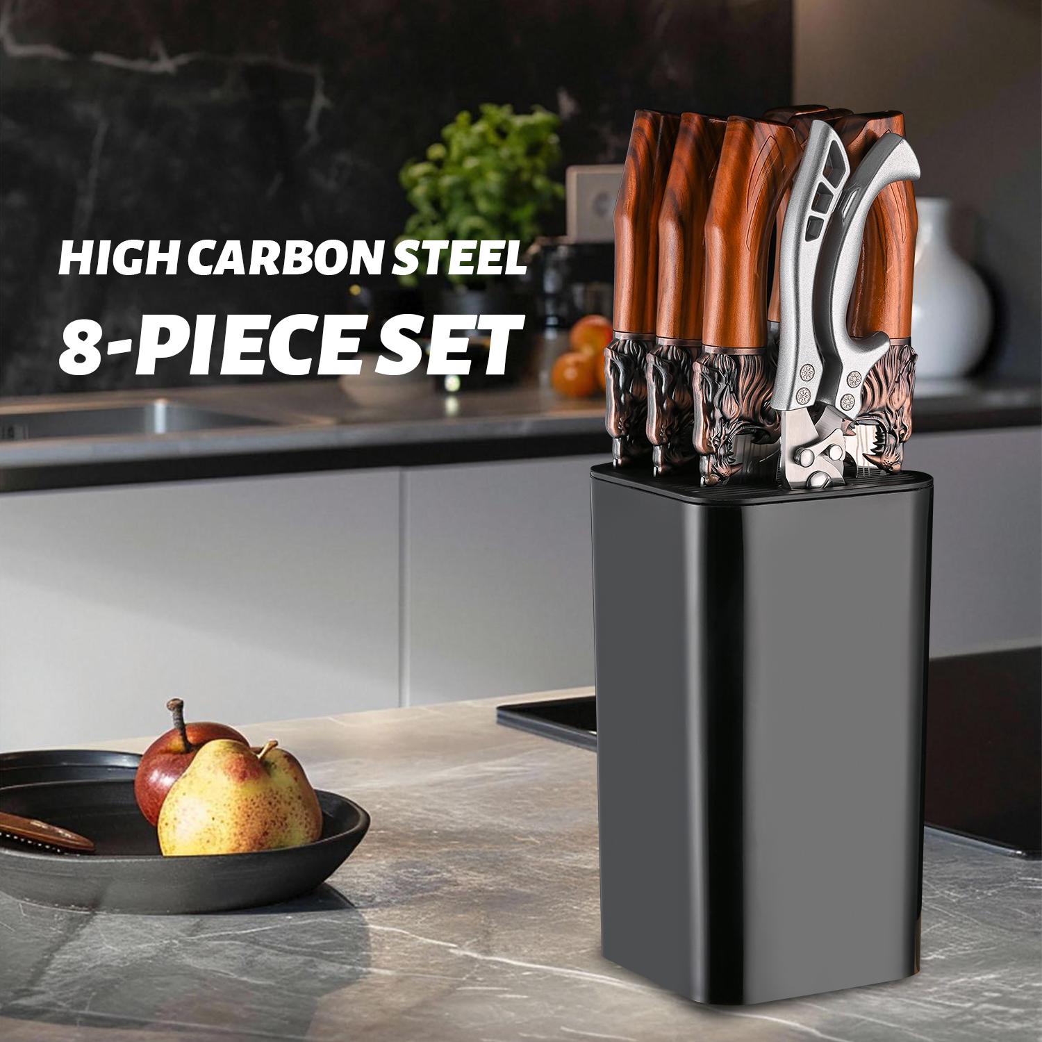 Multifunctional kitchen knife set, 7 different shapes of multi-purpose knives and 1 sharp kitchen scissors, suitable for home kitchen, restaurant back kitchen cutting meat, deboning, cutting sashimi, chopping bones