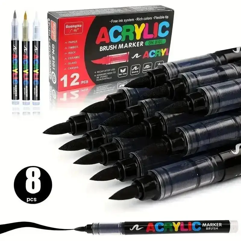 Acrylic Paint Pen Set, Silver Straight Liquid Markers, Art Supplies for Drawing, Coloring and Crafts for Office or School Use, Acrylic Paint Pens, Drawing Tools, Arts and Crafts Supplies