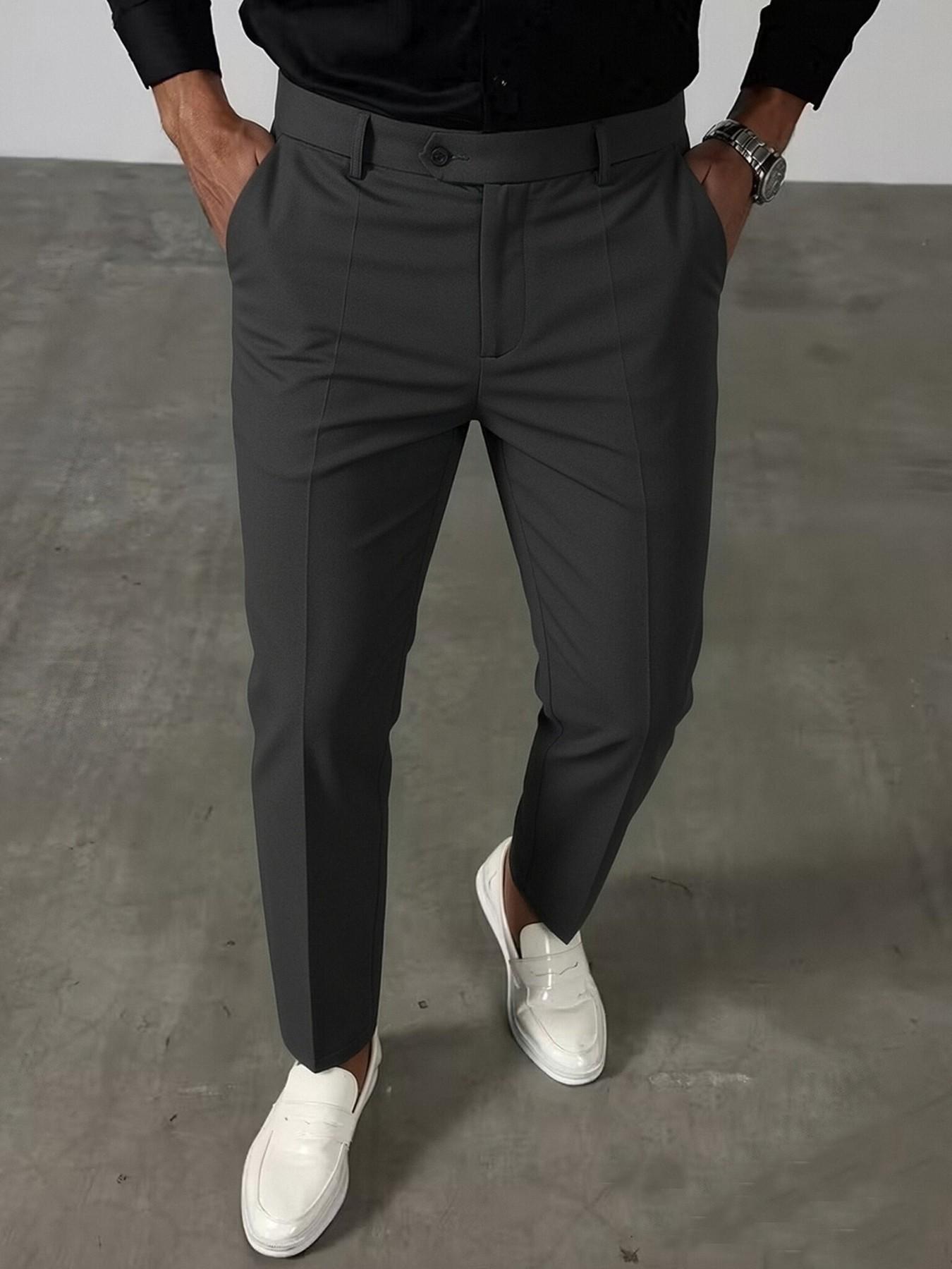 YYT1 Men's Business Casual Pleated Suit Pants, Slant Pockets, All-Season Easy-Care Trousers