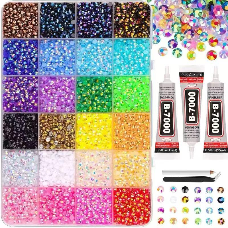 DIY Diamond Bedazzling Glitter Kit with 3mm Mixed Resin Rhinestones & B7000 Glue, Perfect for DIY Crafts, Clothing, Nail Art Supplies & Glitter Decorative Nails