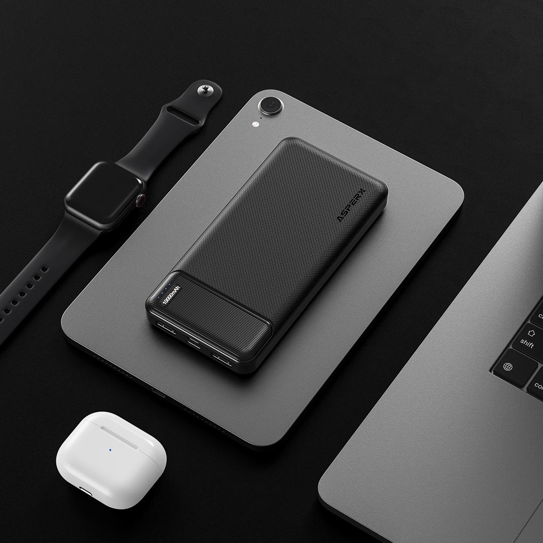 AsperX 10000mAh/15000mAh Power Bank, 2 Pack Portable Charger with USB Charging Cable, Battery Pack for Smartphone, AirPods, etc Rechargeable Device