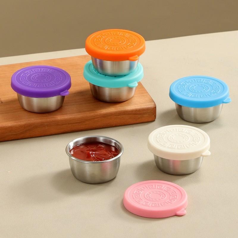 6-Pack Salad Dressing Containers, Leak-Proof Small Sauce Cups, Stainless Steel Seasoning Jars with Lids, Ideal for Travel, Picnics, Lunch Boxes