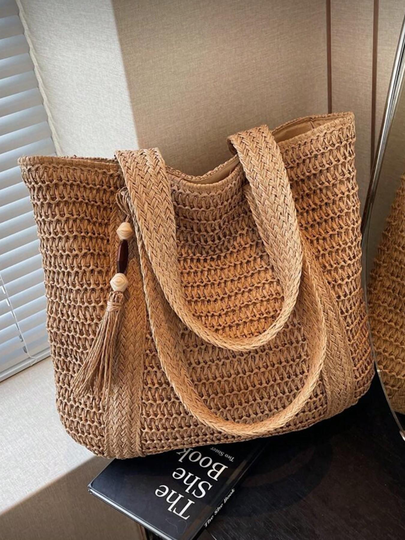 Stylish Multifunctional Tote Bag for Women, Bohemian Design with Tassel Pendant, Large Capacity Summer Beach Bag, Perfect for Vacation and Daily Use